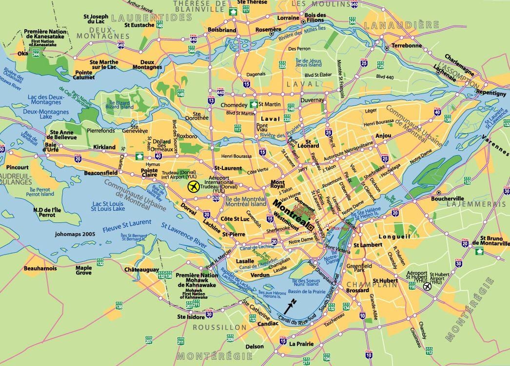 蒙特利尔的机场地图
