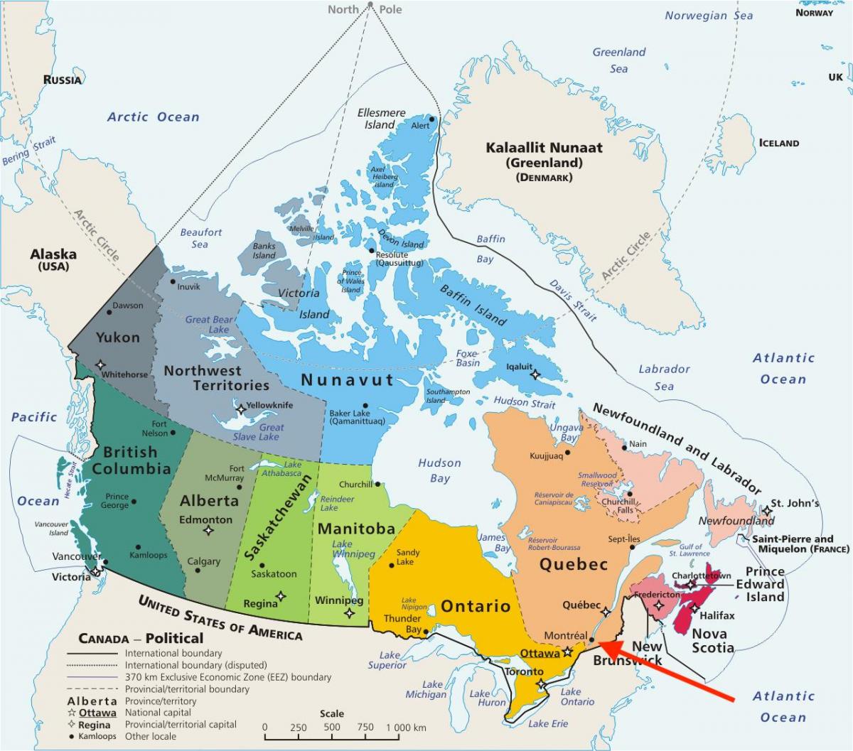 蒙特利尔 在 魁北克省 - 加拿大 地图